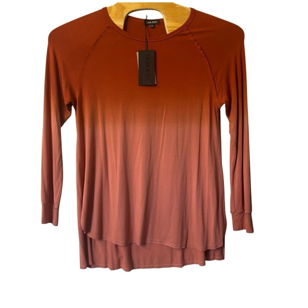 Dear John Heidi Autum Blaze Ombre Tee Size Medium Split Raw Edge Hi-Lo Hem Tunic